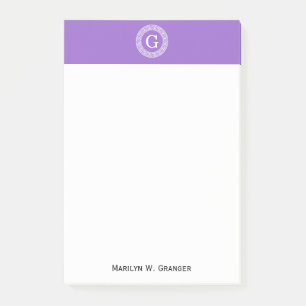 Post-it® Améthyste Wht Cadre Rnd Clé Grecque Monogramme Ini