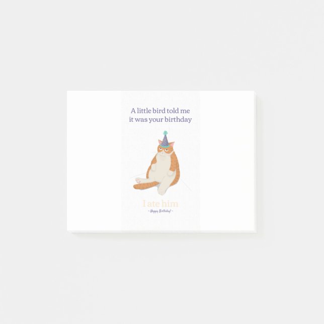 Post-it® Amusant chat d'anniversaire grumeux, joyeux design (Devant)