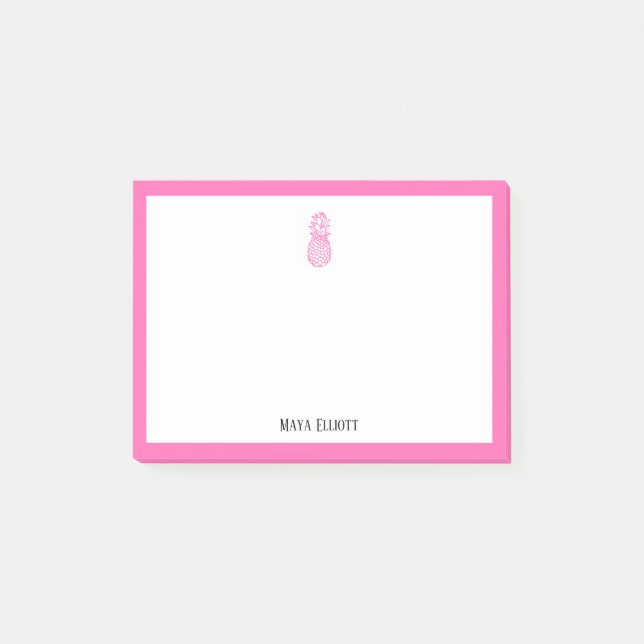 Post-it® Ananas rose et bordure en blanc avec nom (Devant)