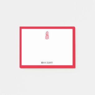 Post-it® Ananas rouge et bordure en blanc avec nom