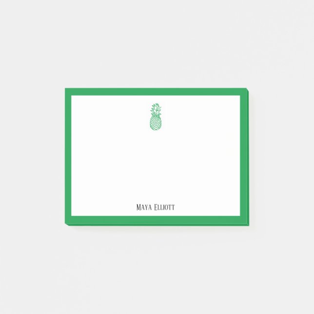 Post-it® Ananas vert et bordure en blanc avec nom (Devant)
