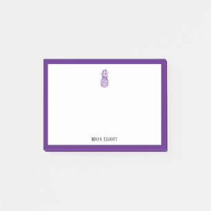 Post-it® Ananas violet et bordure en blanc avec nom