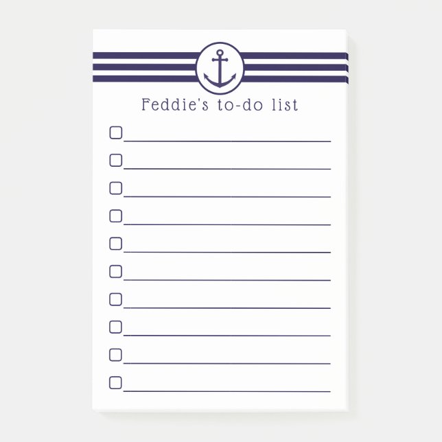 Post-it® Ancre Nautique Avec Bleu Marine & Blancs (Devant)