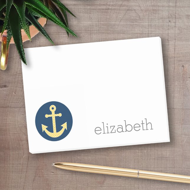Post-it® Ancre nautique avec Motif de Navy Jaune Chevron (Personalized post-it notes - add your name and other text)