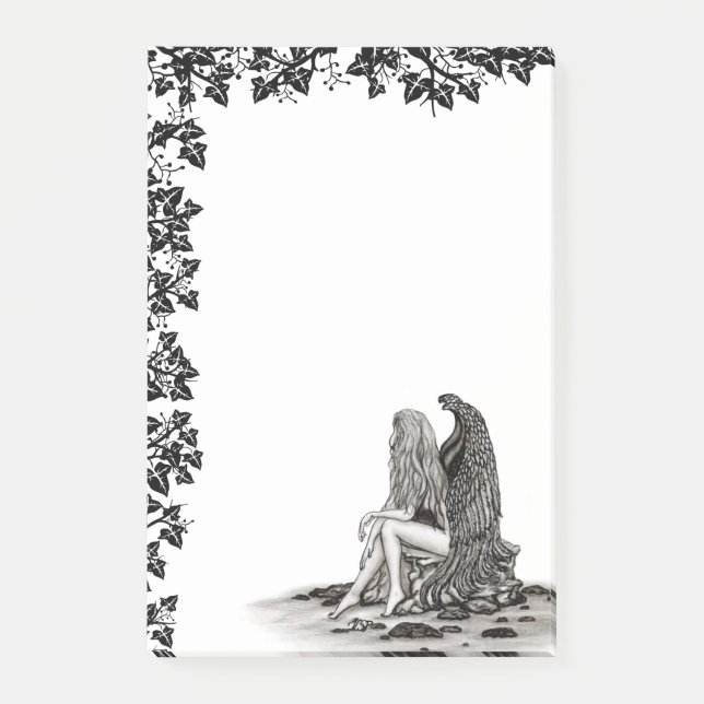 Post-it® Angel, perdu dans la pensée, noir et blanc Design (Devant)