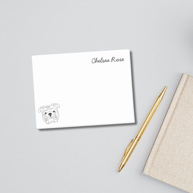 Post-it® Anglais Bull Dog Simple Noir & Blanc Personnalisé (English Bull Dog Simple Black & White Personalized Post-it Notes)