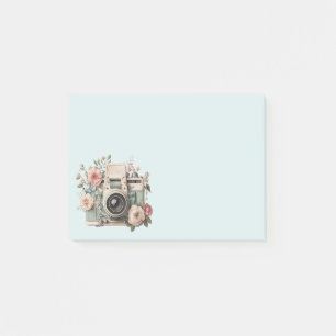 Post-it® Appareil photo avec image rétro pastel de fleurs