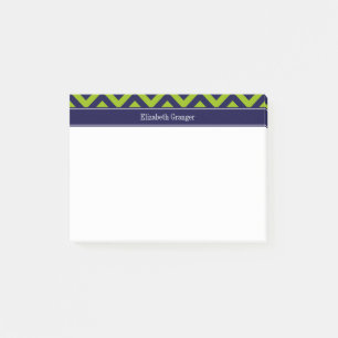 Post-it® Apple Grn Navy LG Chevron Navy Blue Nom Monogramme
