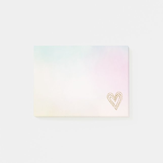 Post-it® Aqua Pink Tie Dye Gold Coeurs de Parties scintilla (Devant)