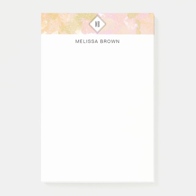 Post-it® Aquarelle Abstraite Elégante Monogramme Or rose (Devant)