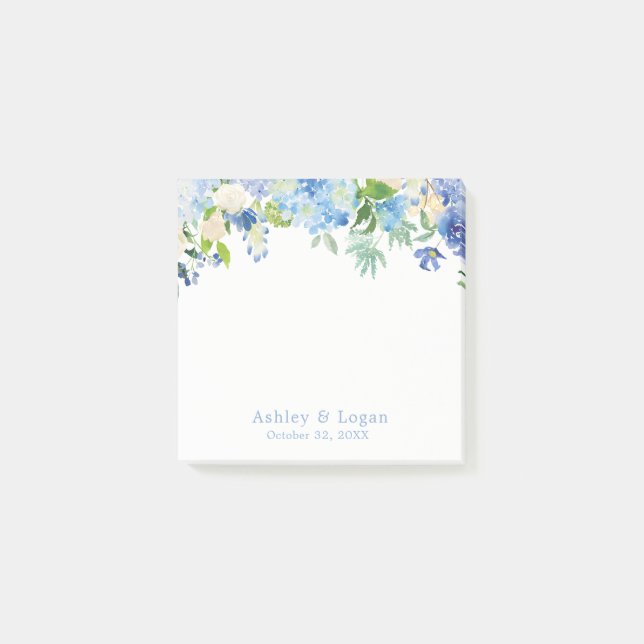Post-it® Aquarelle bleue Floral hydrangée Mariage Notes (Devant)