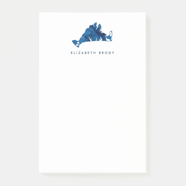 Post-it® Aquarelle bleue Marthas Vignoble Carte Monogramme (Devant)