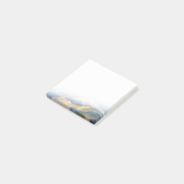 Post-it® Aquarelle Blue Gold Foil Mountain Mariage extérieu (Incliné)
