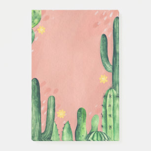 Post-it® Aquarelle cactus vert rose mignon. Succulentes