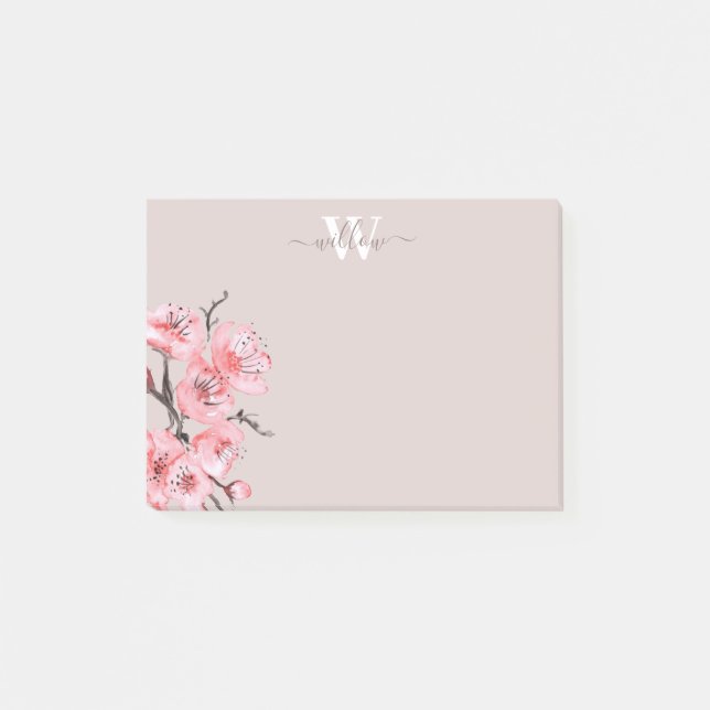 Post-it® Aquarelle Cherry Blossom Tan Monogramme (Devant)