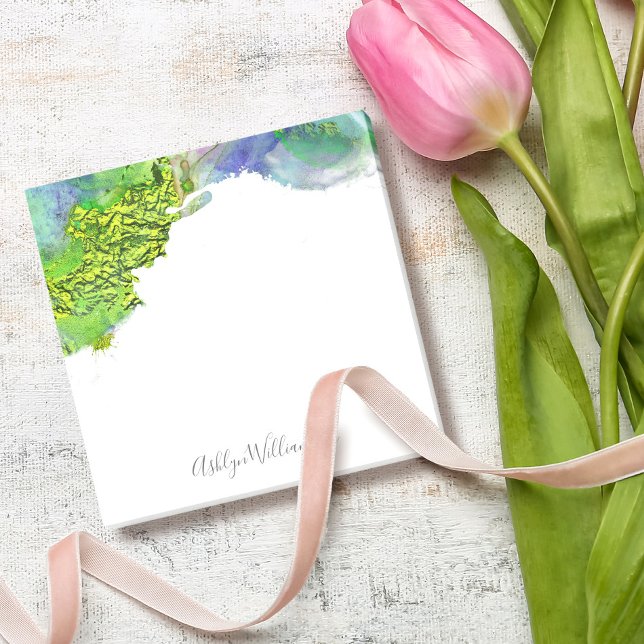 Post-it® Aquarelle, chic vert moderne bleu & aqua (Créateur téléchargé)