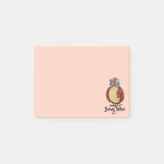 Post-it® Aquarelle Chouette magique avec plumes arc-en-ciel (Devant)