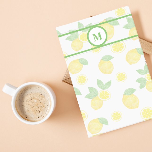 Post-it® Aquarelle citron motif monogramme personnalisé (Créateur téléchargé)