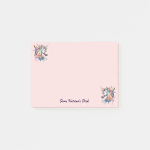 Post-it® Aquarelle couleur violet magique florale Unicorne