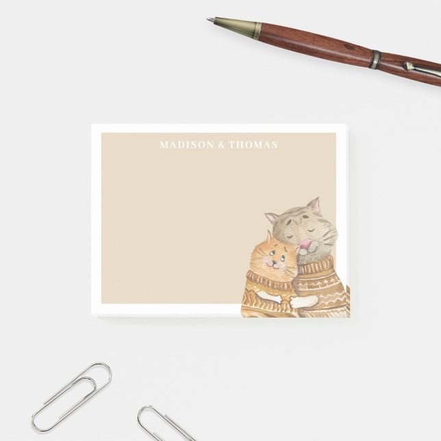 Post-it® Aquarelle Cute Chat Couple Nom personnalisé (Créateur téléchargé)