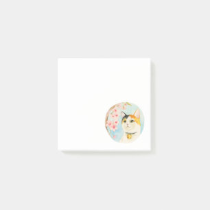 Post-it® Aquarelle de chat et de fleurs de cerisier de