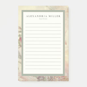 Post-it® Aquarelle d'Ecru lin Cadre Floral   Nom et notes