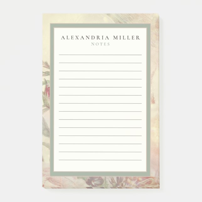 Post-it® Aquarelle d'Ecru lin Cadre Floral | Nom et notes (Devant)