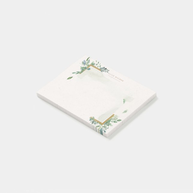 Post-it® aquarelle douce or verdure monogramme post it pas (Incliné)