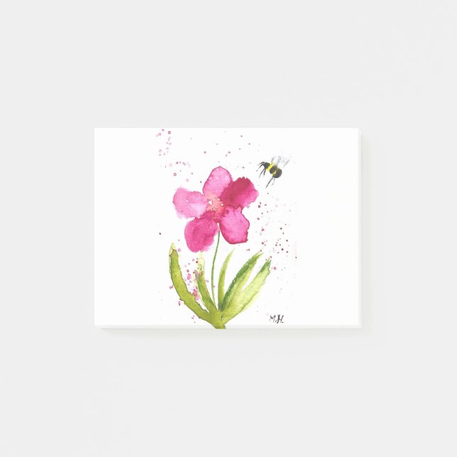 Post-it® Aquarelle fleur rose bourdon (Devant)