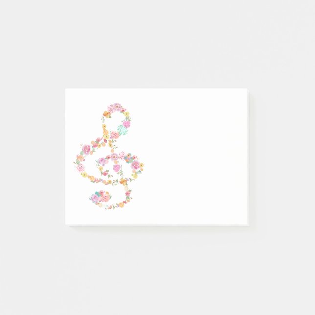 Post-it® aquarelle fleurs musique treize clef (Devant)