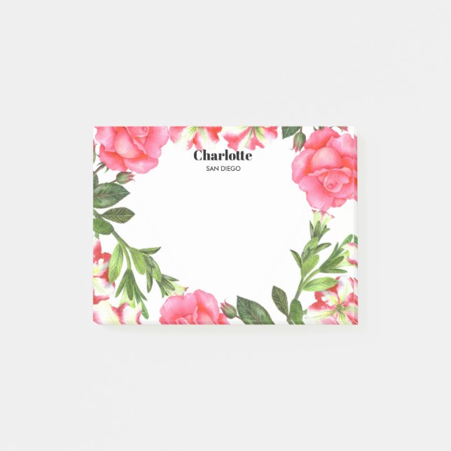 Post-it® Aquarelle Fleurs roses couronne circulaire (Devant)