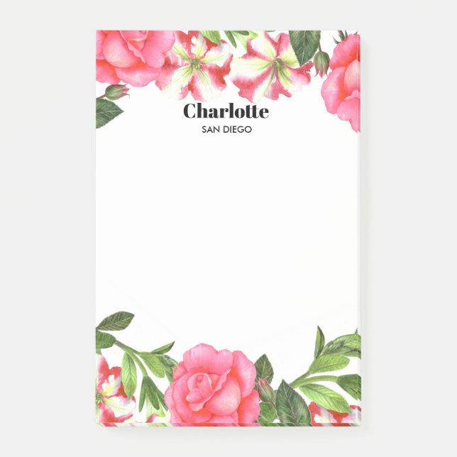 Post-it® Aquarelle Fleurs roses couronne circulaire (Devant)