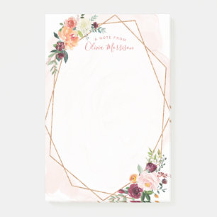 Post-it® Aquarelle Floral Abstrait Gold Frame Girly