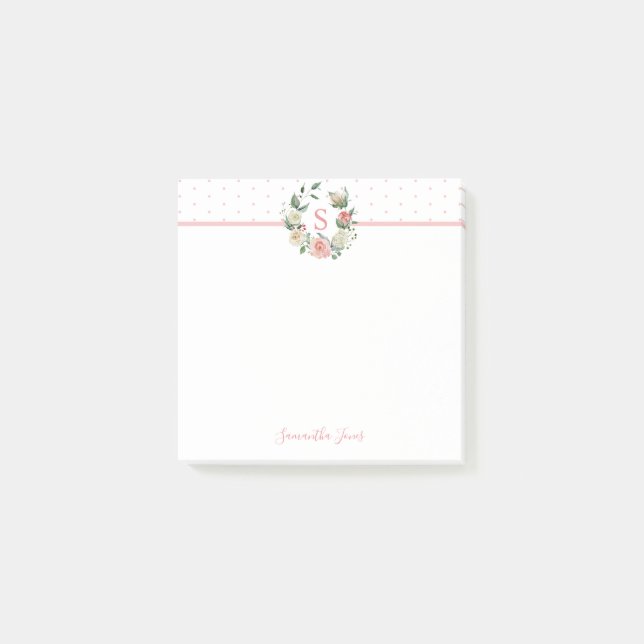 Post-it® Aquarelle Floral Rose Flowers Monogramme (Devant)