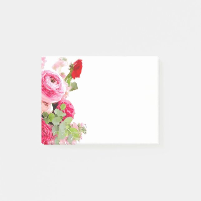 Post-it® Aquarelle Floral Roses Fleurs sur mesure Blanc (Devant)