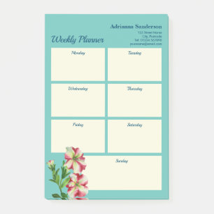 Post-it® Aquarelle hebdomadaire Planner Pétunias rose et bl