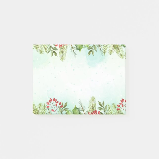 Post-it® Aquarelle Holly Berry Foliage botanique de Noël (Devant)