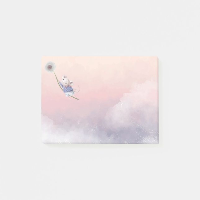 Post-it® Aquarelle Imaginaire mignon Souris Dandelion Flyin (Devant)