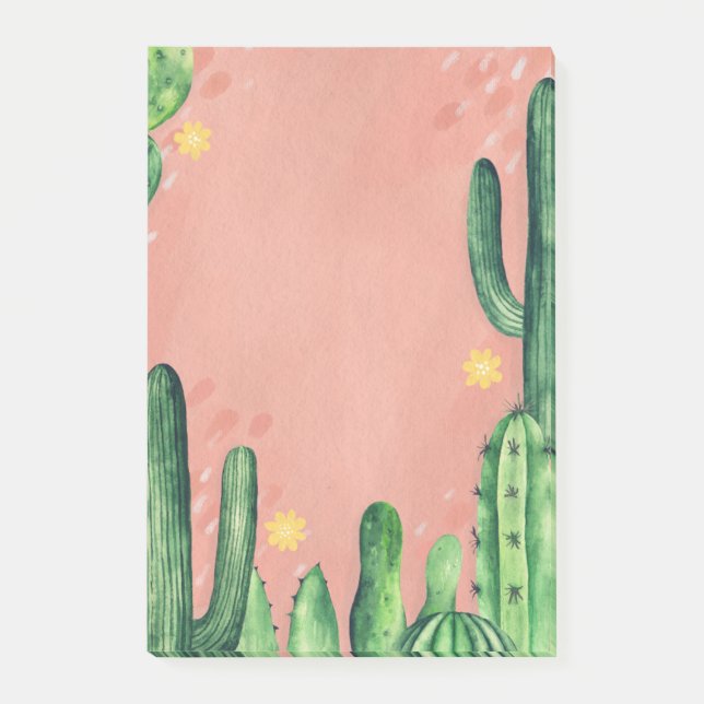 Post-it® Aquarelle joli cactus vert rose. Succulentes (Devant)