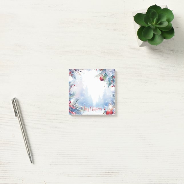 Post-it® Aquarelle Joyeux Noël Scène d'hiver Frontière (Bureau)