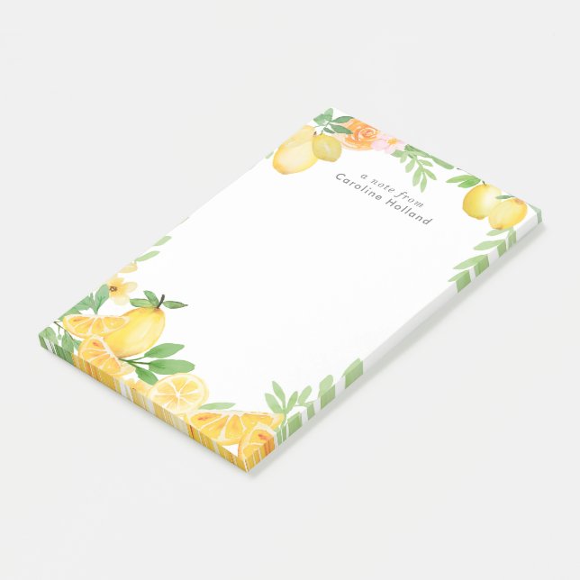 Post-it® Aquarelle Lemon Floral Papier à lettres personnali (Incliné)