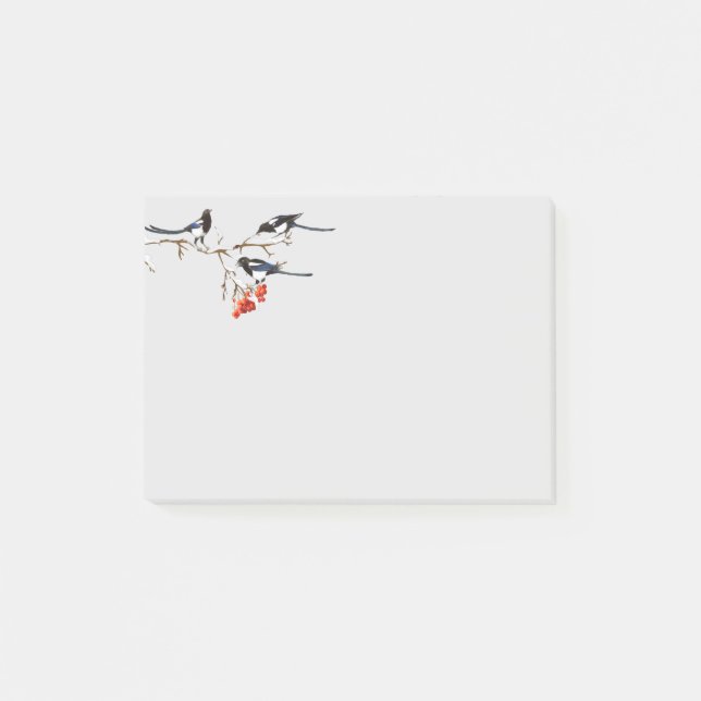 Post-it® Aquarelle Magpie Birds Berry Bush Art (Devant)