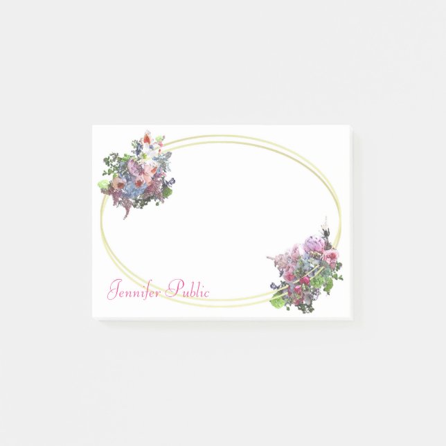 Post-it® Aquarelle manuscrite Floral Modèle Gold (Devant)