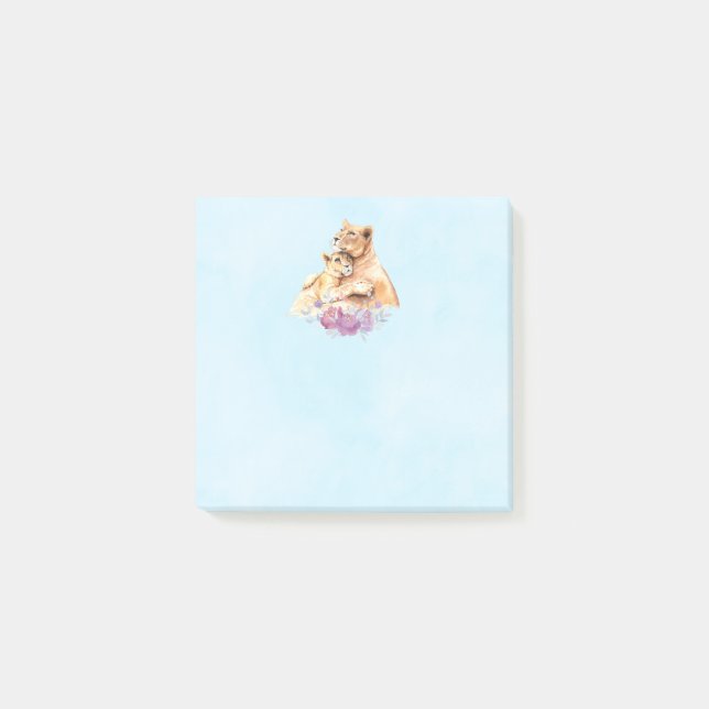Post-it® Aquarelle mignonne Mère Lion & Cub (Devant)