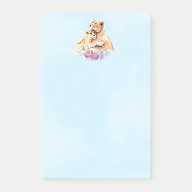Post-it® Aquarelle mignonne Mère Lion & Cub (Devant)