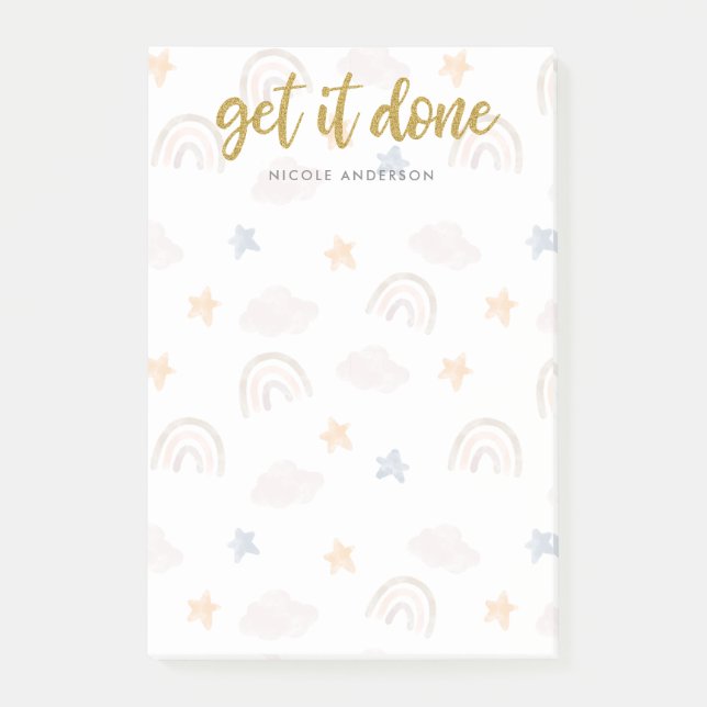 Post-it® Aquarelle mignonne Pastel Arc-en-ciel Étoiles nuag (Devant)