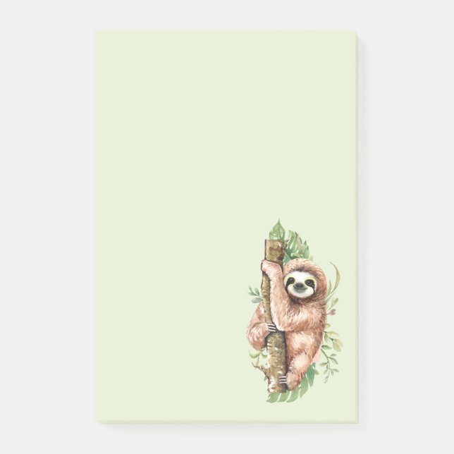 Post-it® Aquarelle mignonne Sloth & Feuilles tropicaux (Devant)