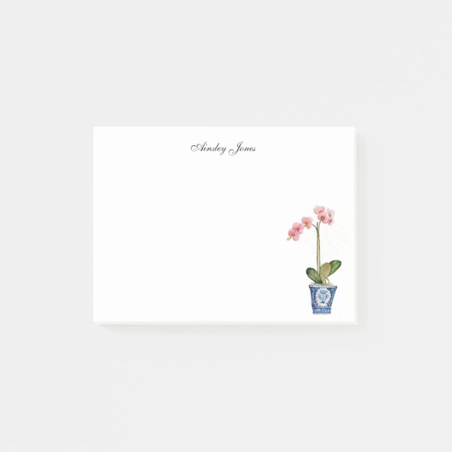 Post-it® Aquarelle Orchidée rose en pot bleu (Devant)