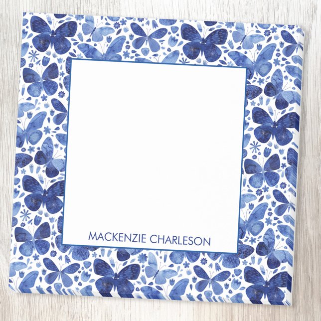Post-it® Aquarelle Papillon Motif bleu Personnalisé (Watercolor blue and white butterfly pattern personalized post it note)