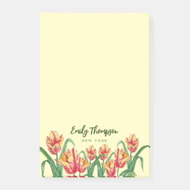 Post-it® Aquarelle Parrot Jaune Tulipes Art Floral (Devant)
